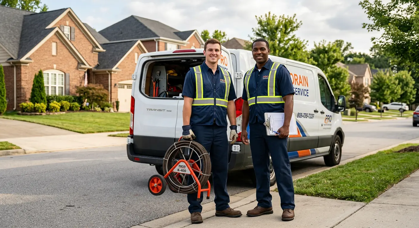 Sewer and drain service team with equipment ready for work in Odenton