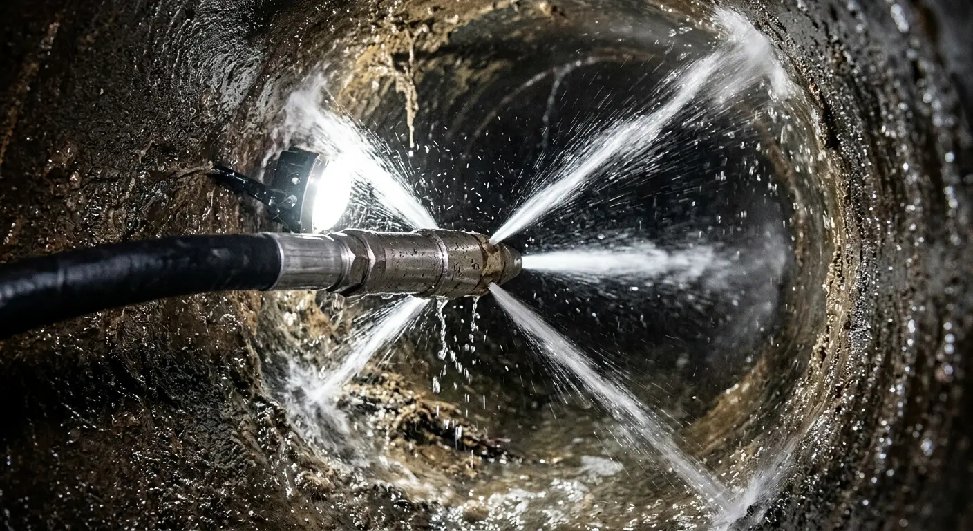 High-pressure hydro jetting nozzle cleaning sewer pipe for Storm Drain Cleaning in Odenton